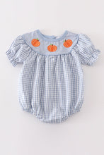 Load image into Gallery viewer, Blue gingham pumpkin embroidery girl bubble
