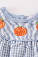 Load image into Gallery viewer, Blue gingham pumpkin embroidery girl bubble
