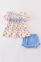 Load image into Gallery viewer, Blue pumpkin baby girl bloomers set
