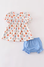 Load image into Gallery viewer, Blue pumpkin baby girl bloomers set
