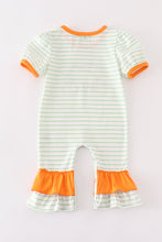 Load image into Gallery viewer, Orange wheelbarrow pumpkin applique stripe girl romper
