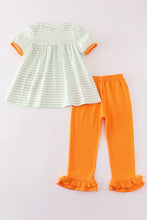 Load image into Gallery viewer, Orange wheelbarrow pumpkin applique girl set
