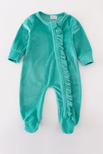 Load image into Gallery viewer, Turquoise velvet girl romper
