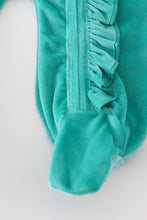 Load image into Gallery viewer, Turquoise velvet girl romper
