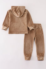 Load image into Gallery viewer, Beige velvet boy hoodie set
