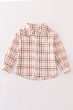 Load image into Gallery viewer, Green watercolor plaid boy button down shirt
