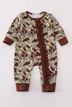 Load image into Gallery viewer, Camouflage ruffle zip girl romper
