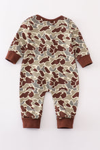 Load image into Gallery viewer, Camouflage ruffle zip girl romper
