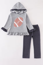 Load image into Gallery viewer, Grey football applique girl hoodie set
