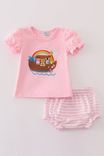 Load image into Gallery viewer, Pink noah&#39;s ark applique baby girl set
