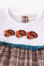 Load image into Gallery viewer, Brown plaid turkey french knot girl set
