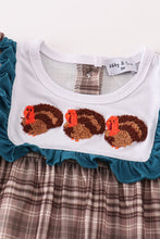 Load image into Gallery viewer, Brown plaid turkey french knot girl romper
