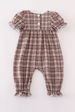 Load image into Gallery viewer, Brown plaid turkey french knot girl romper
