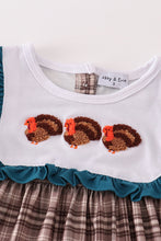 Load image into Gallery viewer, Brown plaid turkey french knot girl dress
