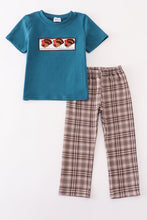 Load image into Gallery viewer, Brown plaid turkey french knot boy set
