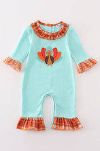 Load image into Gallery viewer, Green turkey applique girl romper
