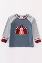 Load image into Gallery viewer, Blue turkey applique boy raglan top
