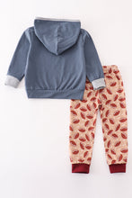 Load image into Gallery viewer, Blue turkey applique boy hoodie set
