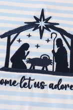 Load image into Gallery viewer, Navy nativity embroidery gingham boy set
