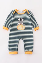 Load image into Gallery viewer, Green stripe cow pumpkin applique boy romper
