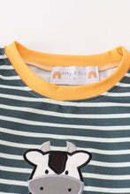 Load image into Gallery viewer, Green stripe cow pumpkin applique boy set
