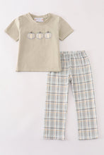 Load image into Gallery viewer, Pumpkin french knot plaid boy set
