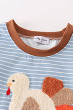 Load image into Gallery viewer, Blue stripe thanksgiving turkey french knot boy set
