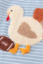 Load image into Gallery viewer, Blue stripe thanksgiving turkey french knot boy set
