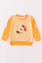 Load image into Gallery viewer, Yellow stripe thanksgiving turkey french knot boy top
