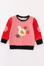 Load image into Gallery viewer, Red stripe thanksgiving turkey french knot boy top
