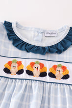 Load image into Gallery viewer, Blue thanksgiving turkey french knot girl set
