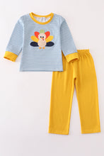 Load image into Gallery viewer, Blue stripe turkey french knot boy set
