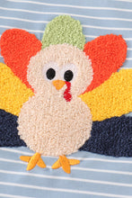 Load image into Gallery viewer, Blue stripe turkey french knot boy set
