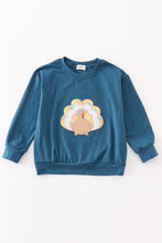 Load image into Gallery viewer, Navy thanksgiving turkey applique boy top
