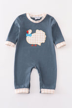 Load image into Gallery viewer, Blue thanksgiving turkey applique boy romper
