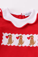 Load image into Gallery viewer, Red valentine puppy embroidery girl bloomer set
