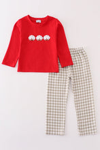 Load image into Gallery viewer, Maroon cotton french knot boy set
