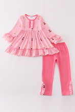 Load image into Gallery viewer, Pink stripe barbie print girl ruffle set
