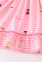 Load image into Gallery viewer, Pink stripe barbie print girl ruffle set
