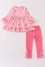 Load image into Gallery viewer, Pink stripe barbie print girl ruffle set
