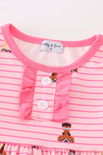 Load image into Gallery viewer, Pink stripe barbie print ruffle dress
