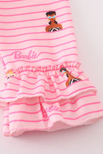 Load image into Gallery viewer, Pink stripe barbie print ruffle dress
