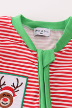 Load image into Gallery viewer, Red stripe christmas reindeer embroidery boy romper
