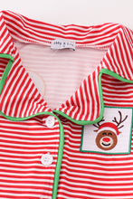 Load image into Gallery viewer, Red stripe christmas reindeer embroidery girl pajamas set
