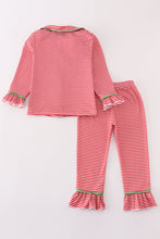 Load image into Gallery viewer, Red stripe christmas reindeer embroidery girl pajamas set
