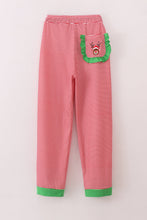 Load image into Gallery viewer, Red stripe christmas reindeer embroidery women pajamas pants
