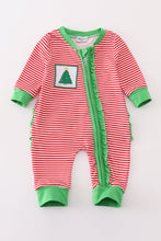 Load image into Gallery viewer, Red stripe christmas tree ruffle girl romper
