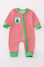 Load image into Gallery viewer, Red stripe christmas tree embroidery boy romper
