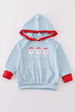 Load image into Gallery viewer, Blue stripe christmas santa ruffle embroidery girl hoodie
