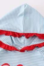 Load image into Gallery viewer, Blue stripe christmas santa ruffle embroidery girl hoodie
